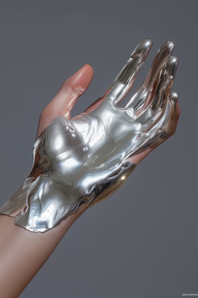 A PersonS Hand Is Covered in Aluminum Foil like Material