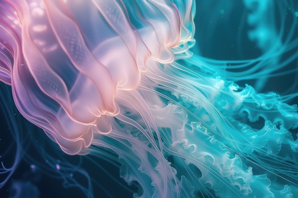 A Jellyfish with Pink and Blue Tentacles in the Water