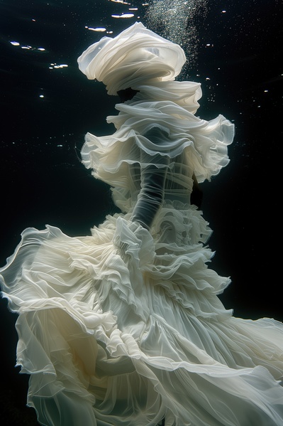 A Woman Wearing a White Dress Is Underwater in a Swimming Pool