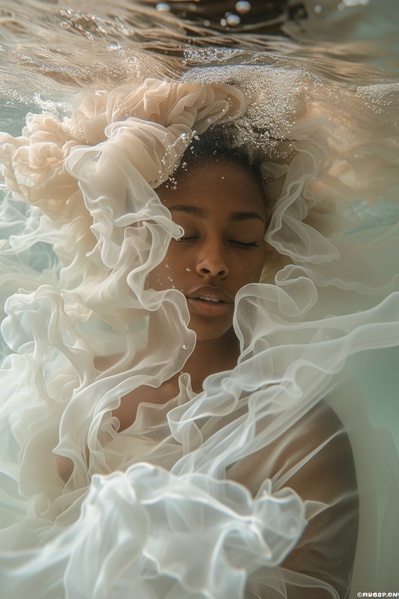 A Woman Wearing a White Dress Is Submerged in the Water