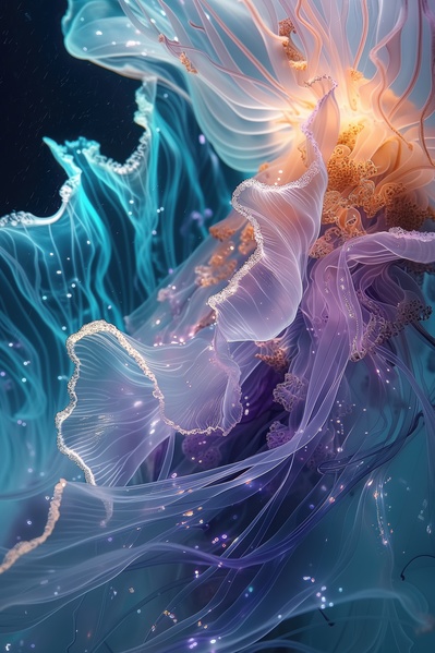 An Artistic Image of a Jellyfish in the Ocean at Night