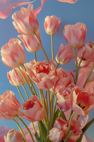 A Painting of a Bouquet of Pink Tulips in a Vase