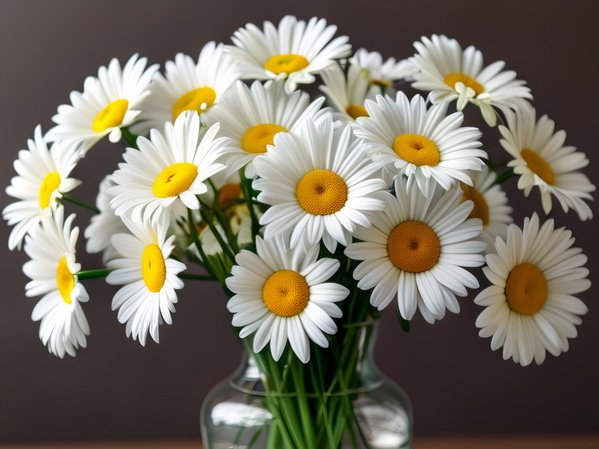 White and Yellow Daisies in a Glass Vase on a Table